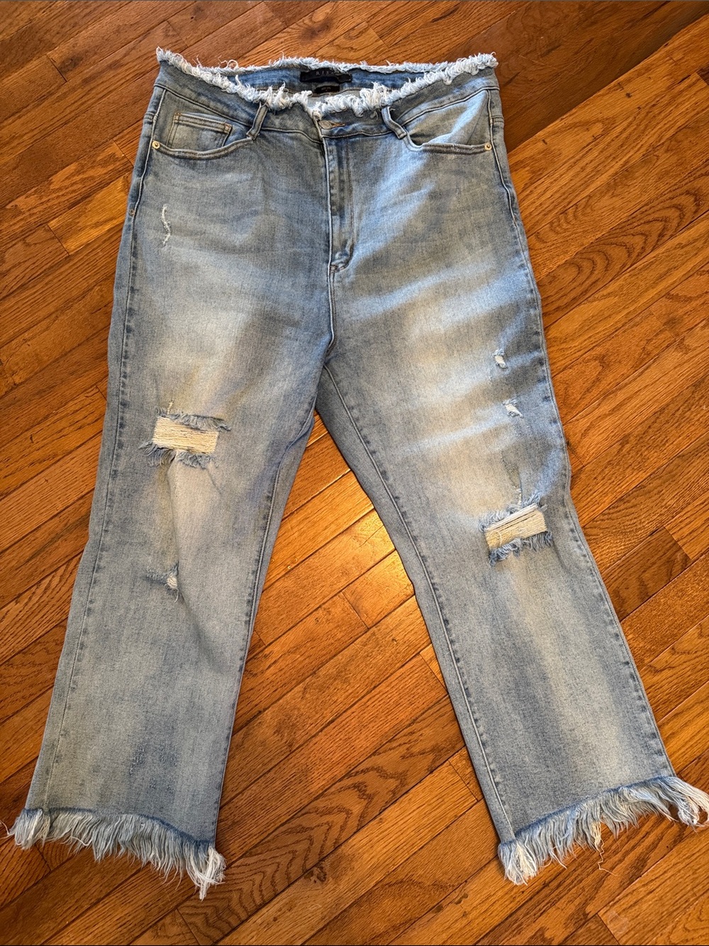 RISEN Los Angeles Frayed-Hem Light Blue Cropped Jeans - 2XL
